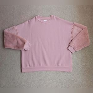 Ardene Pink Faux Fur Statement Sleeve Crew Neck Top